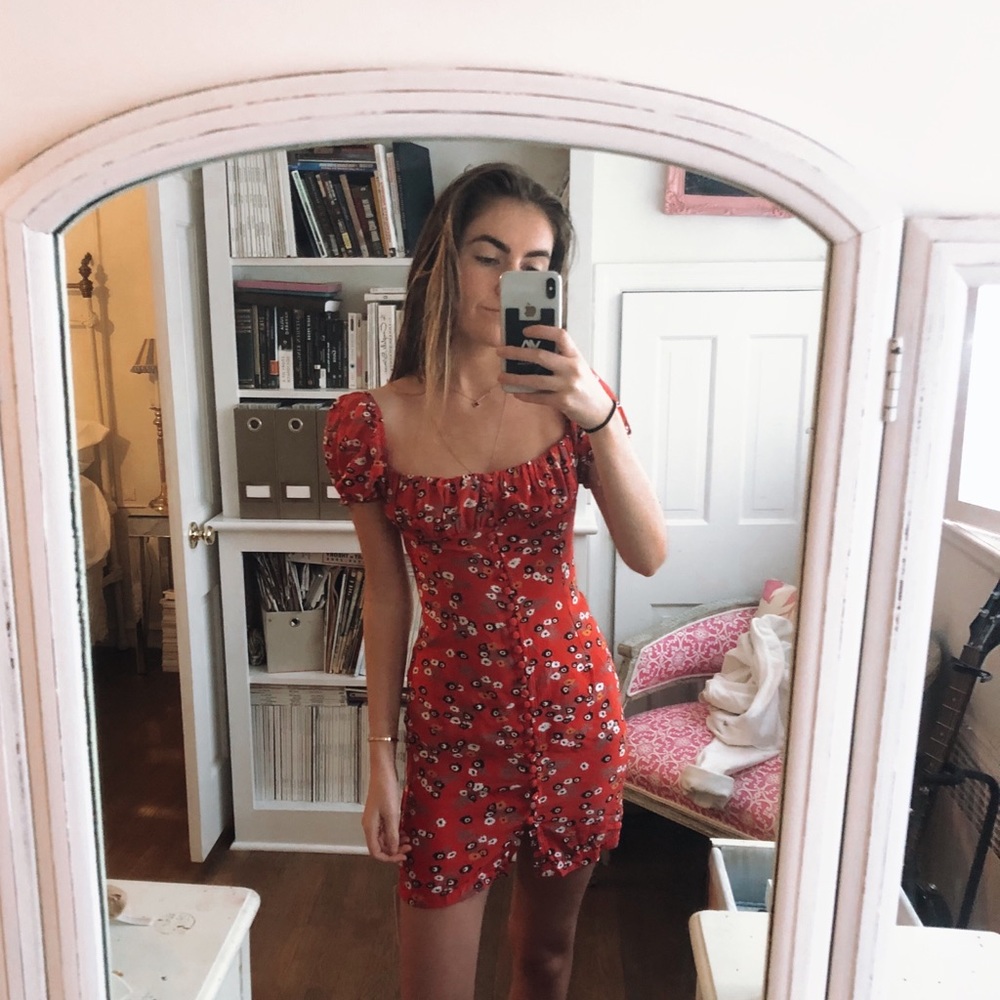 Rat and boa red flower dress and matching scarf